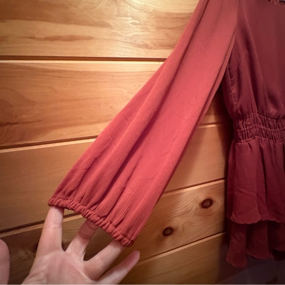 Altar'd State Deep Warm Terracotta Ruffled Long Sleeve A-Line Romper size L - Picture 3 of 9